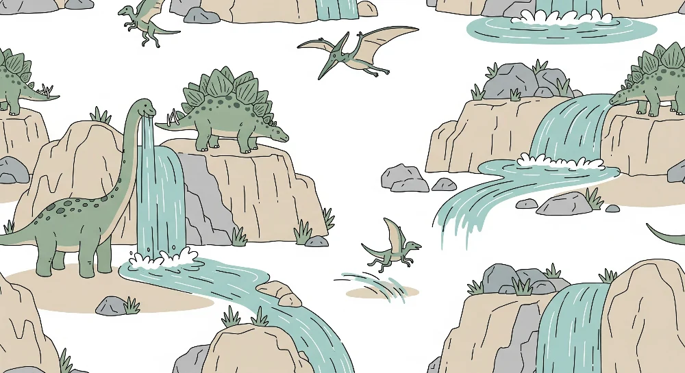 Tapet barnerom | Dinosaur og forhistoriske landskap med fosser