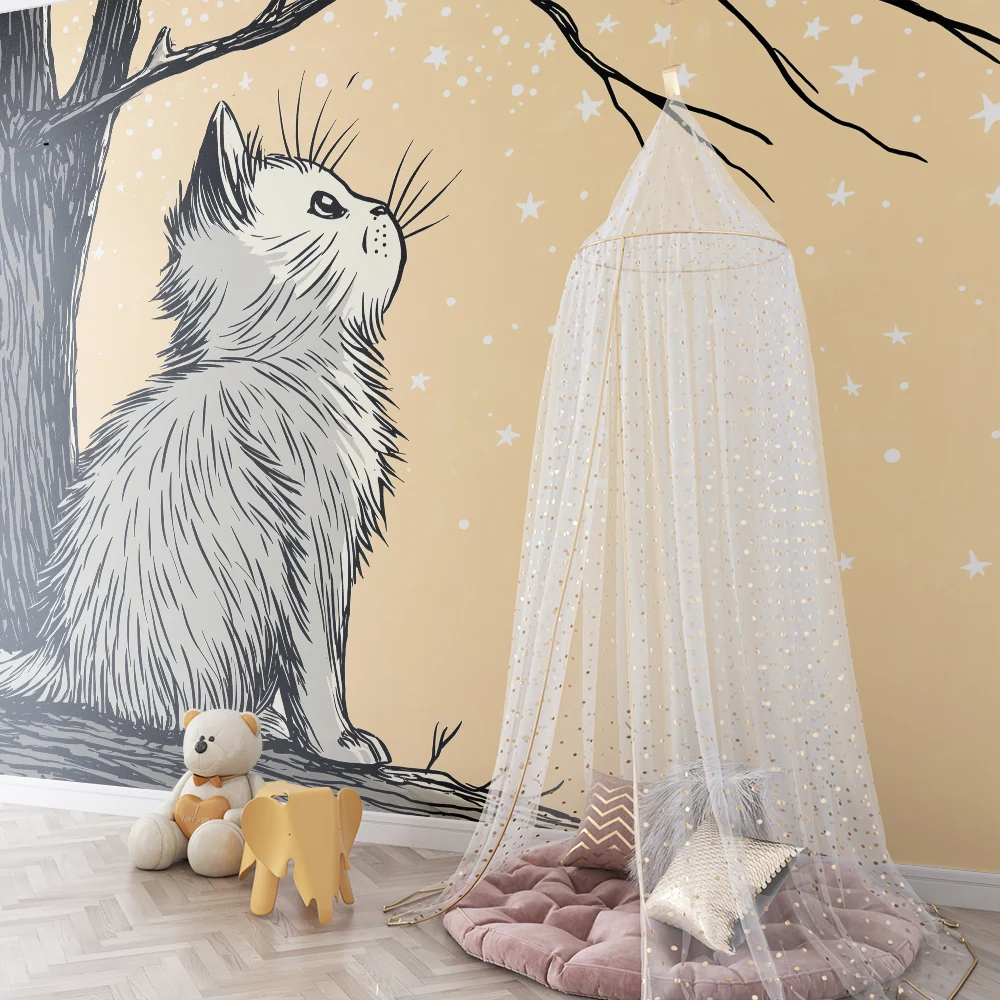 Tapet barnerom | Drømmende kattunge under en stjernehimmel