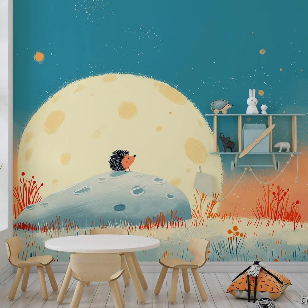 Tapet barnerom | Drømmende pinnsvin under månen