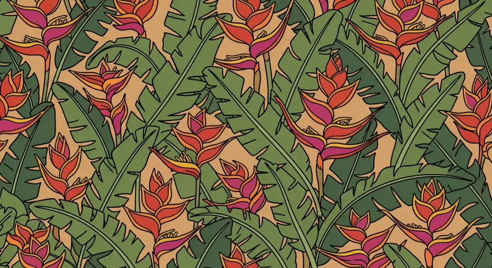 Tapet barnerom | Eksotiske blomster og fargerikt tropisk løvverk