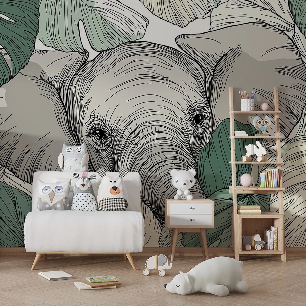 Tapet barnerom | Elefant skjult blant tropiske blader