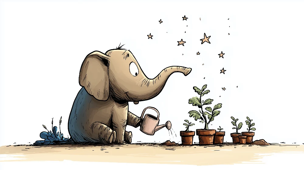 Tapet barnerom | Elefantgartner som vanner planter under stjernene
