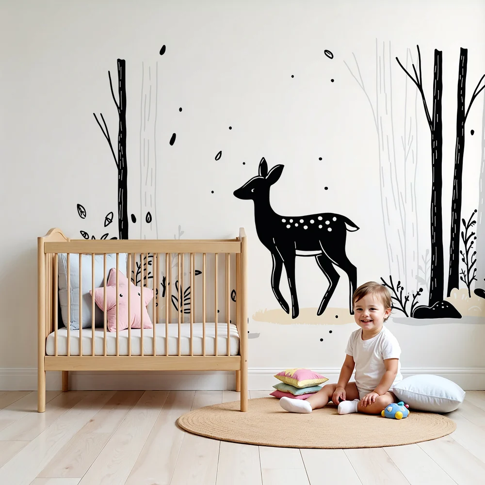 Tapet barnerom | Elegant hjort i en minimalistisk skog