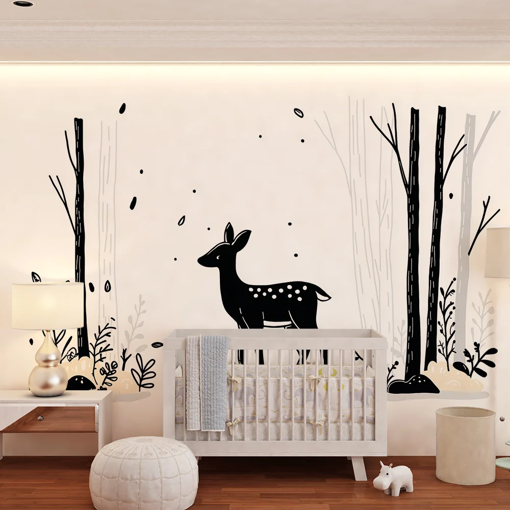 Tapet barnerom | Elegant hjort i en minimalistisk skog