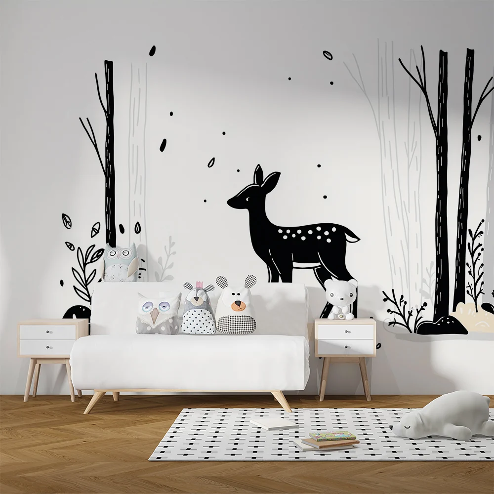 Tapet barnerom | Elegant hjort i en minimalistisk skog