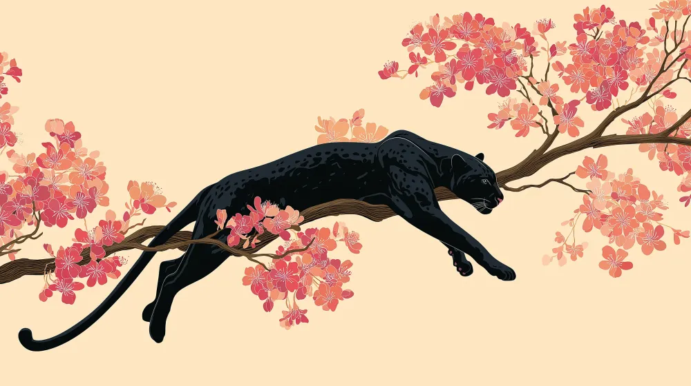 Tapet barnerom | Elegant panter på en blomstrende gren