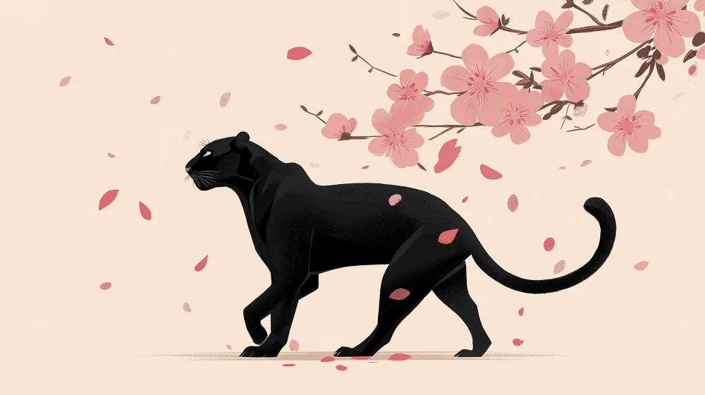 Tapet barnerom | Elegant panter under kirsebærblomstene