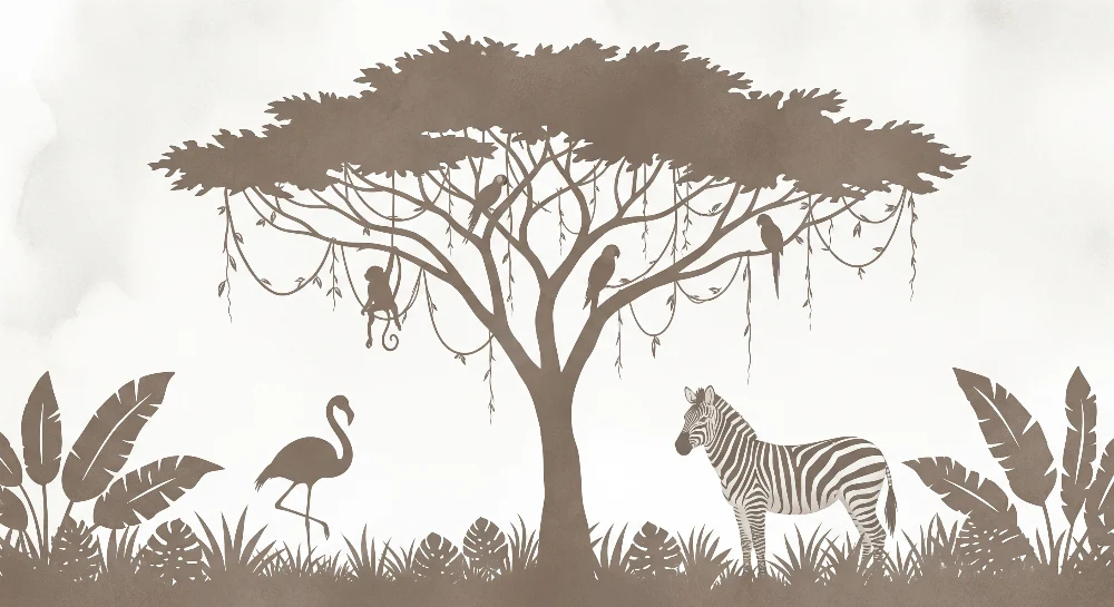 Tapet barnerom | Elegant safari med savannedyr