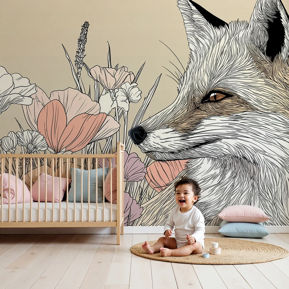 Tapet barnerom | Elegante rev med omgitt av delikate blomster