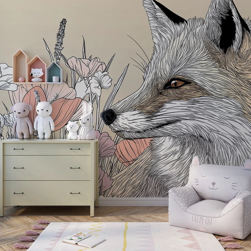 Tapet barnerom | Elegante rev med omgitt av delikate blomster