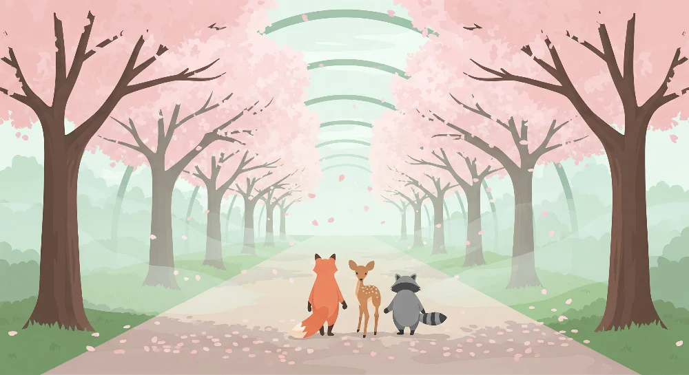 Tapet barnerom | Enchanting promenade under blooming cherry trees