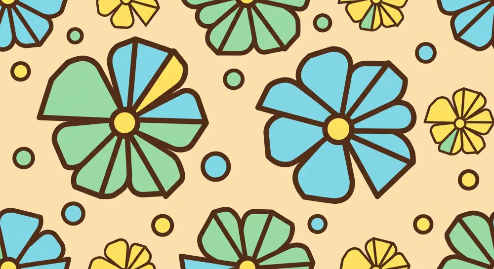 Tapet barnerom | Fargerike blomster og lekne mønstre på myk bakgrunn