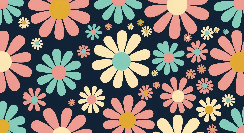 Tapet barnerom | Fargerike blomster på mørkeblå bakgrunn