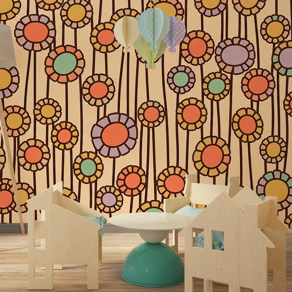 Tapet barnerom | Fargerike blomster på myk bakgrunn