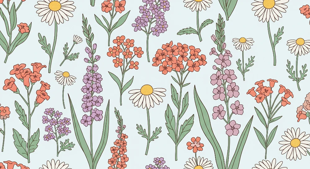 Tapet barnerom | Fargerike blomster på pastellbakgrunn en myk stemning
