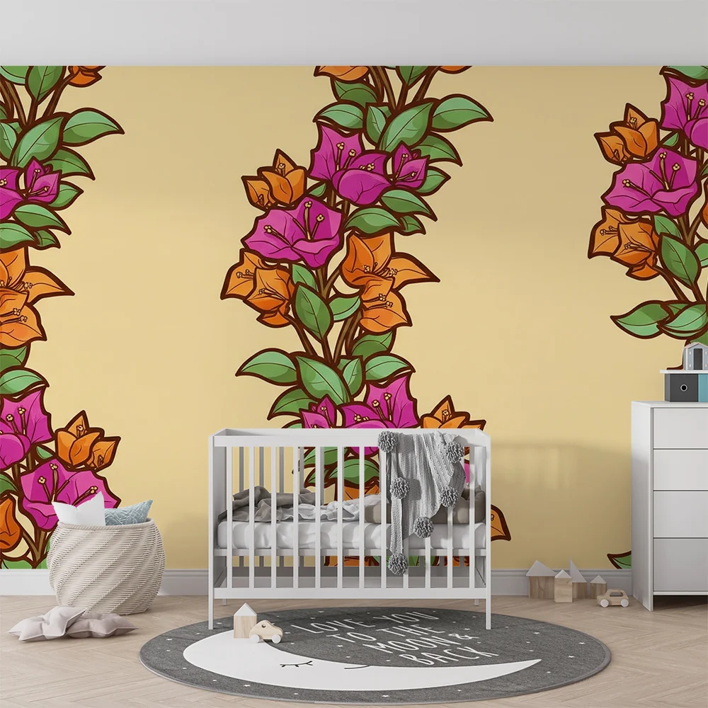 Tapet barnerom | Fargerike blomsterlinjer