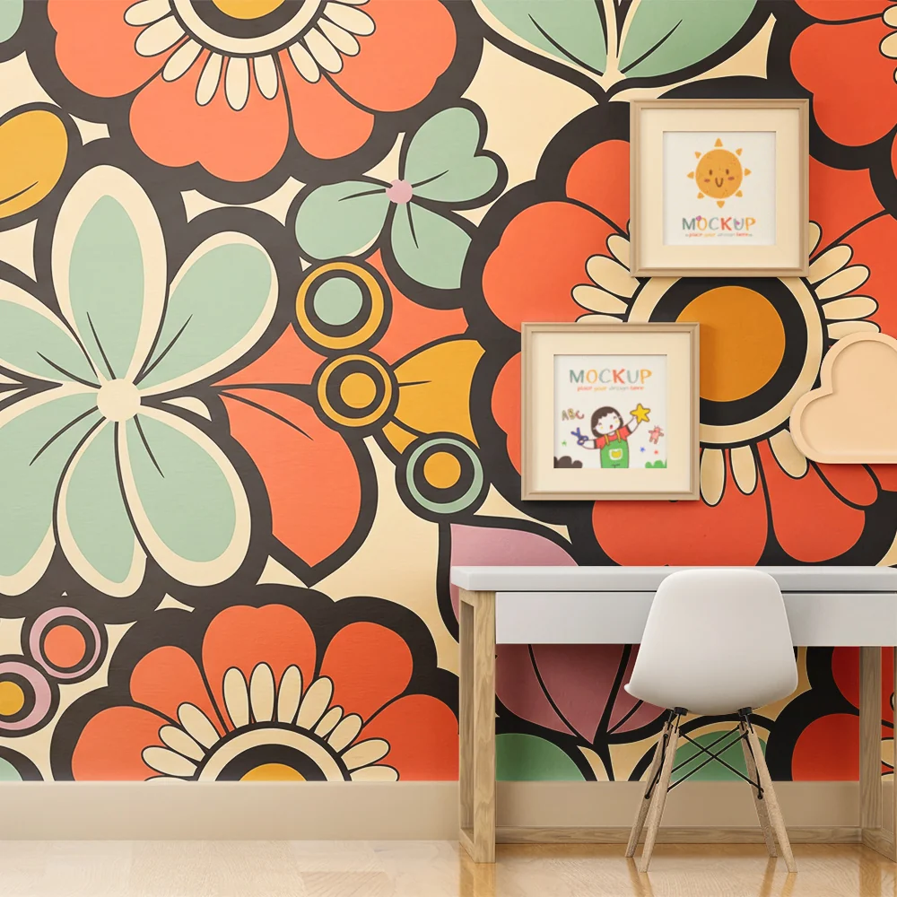 Tapet barnerom | Fargerike blomstermotiver med stiliserte blomster