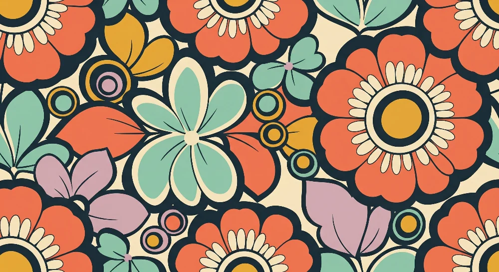 Tapet barnerom | Fargerike blomstermotiver med stiliserte blomster