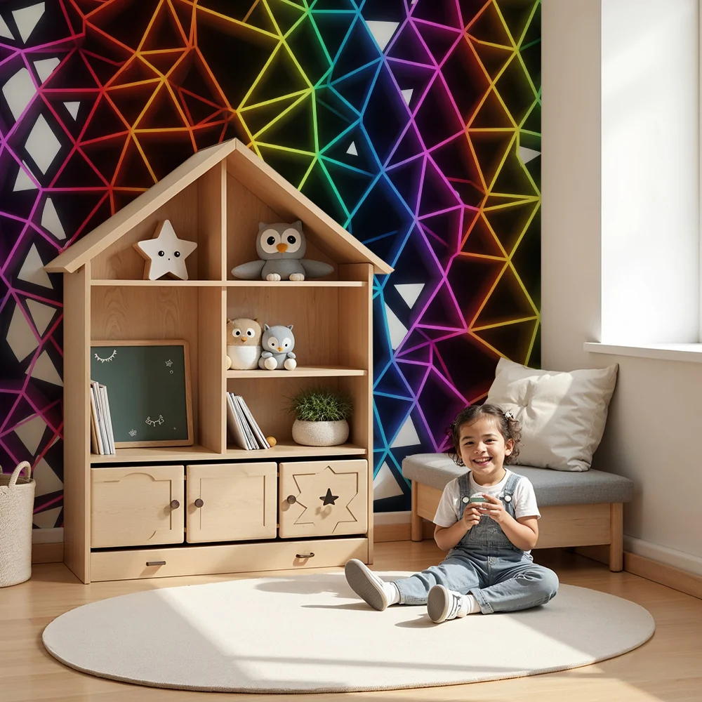 Tapet barnerom | Fargerikt geometrisk neonmønster