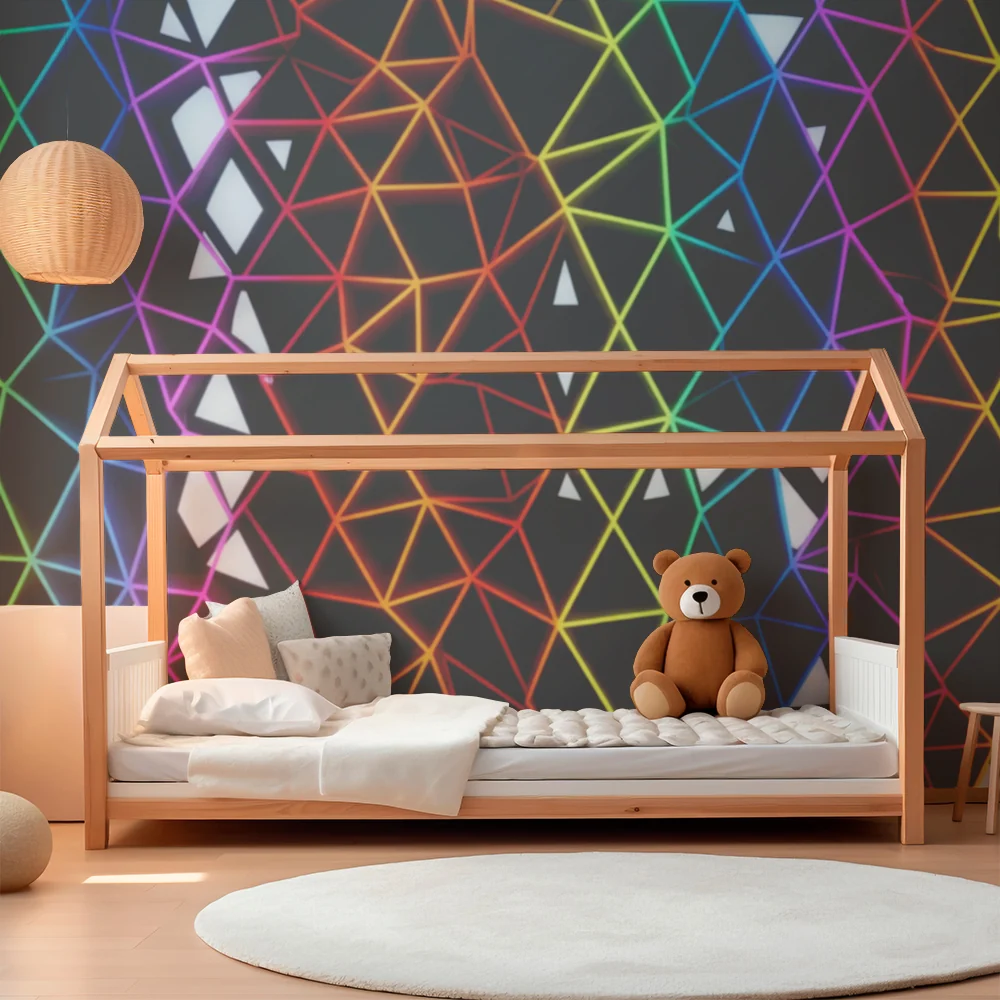 Tapet barnerom | Fargerikt geometrisk neonmønster