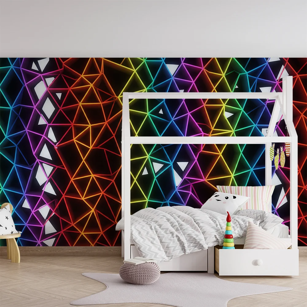 Tapet barnerom | Fargerikt geometrisk neonmønster
