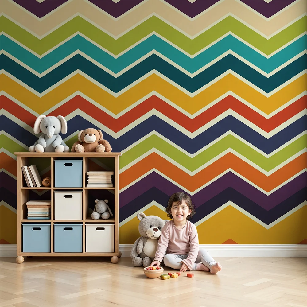 Tapet barnerom | Fargerikt zigzag-mønstret Chevron