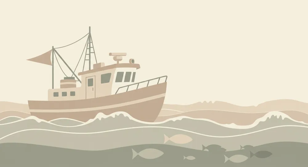 Tapet barnerom | Fiskebåt på rolig hav med fisk