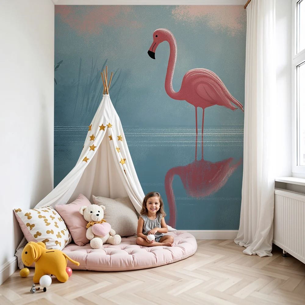 Tapet barnerom | Flamingo ved en rolig dam