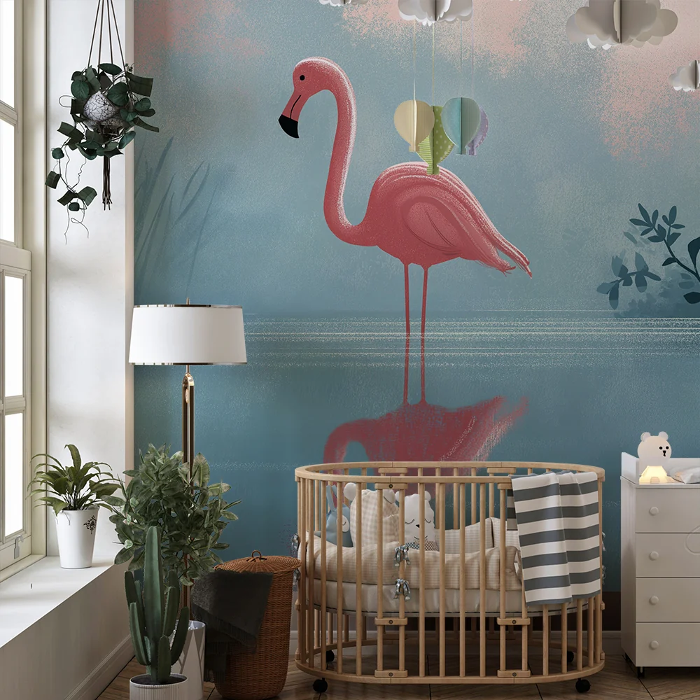 Tapet barnerom | Flamingo ved en rolig dam