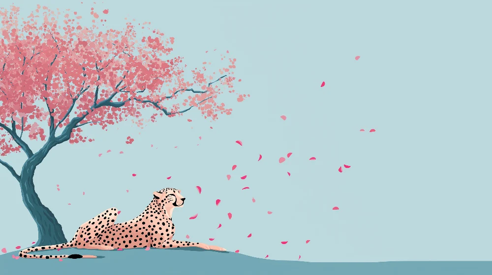 Tapet barnerom | Fredelig gepard under et blomstrende kirsebærtre