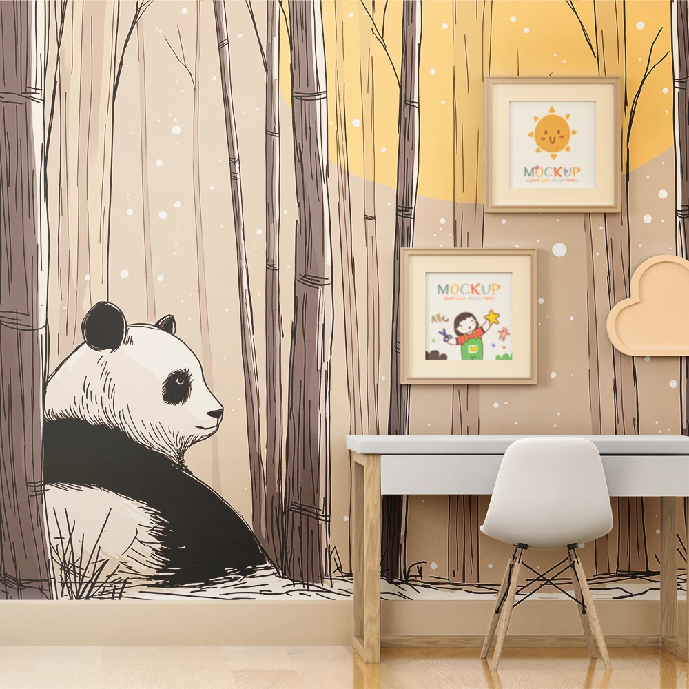 Tapet barnerom | Fredelig panda i en snødekt skog