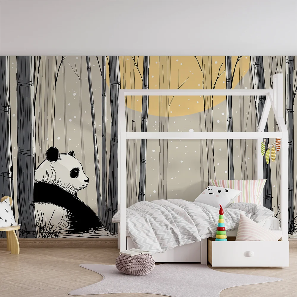 Tapet barnerom | Fredelig panda i en snødekt skog