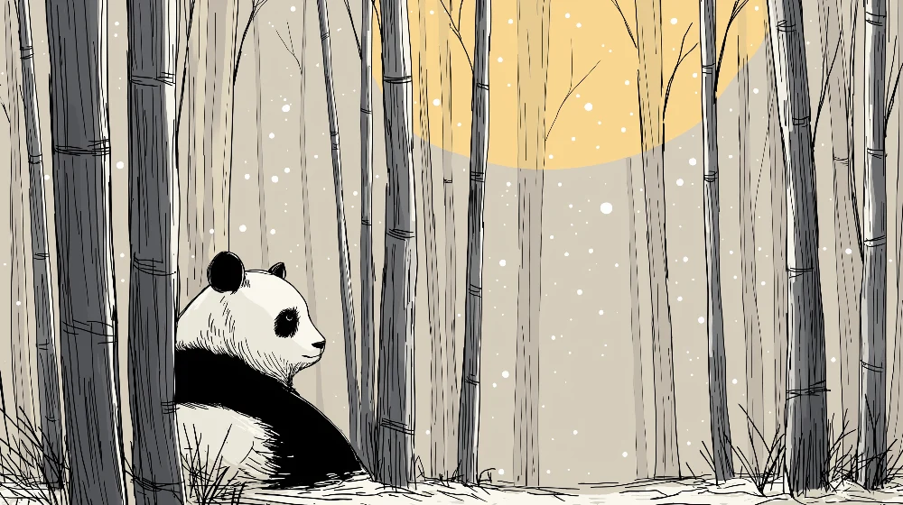 Tapet barnerom | Fredelig panda i en snødekt skog