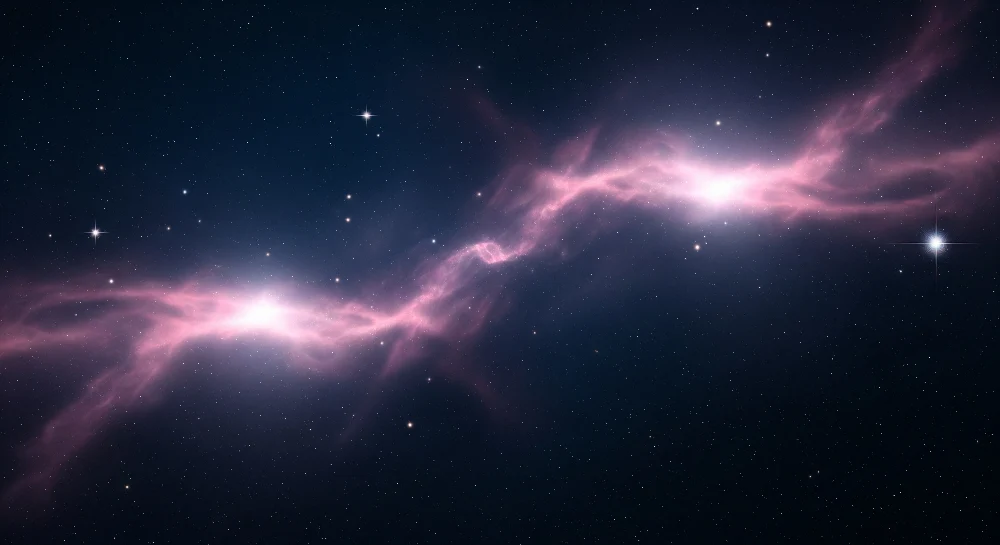Tapet barnerom | Galaktisk univers med rosa tåke og skinnende stjerner