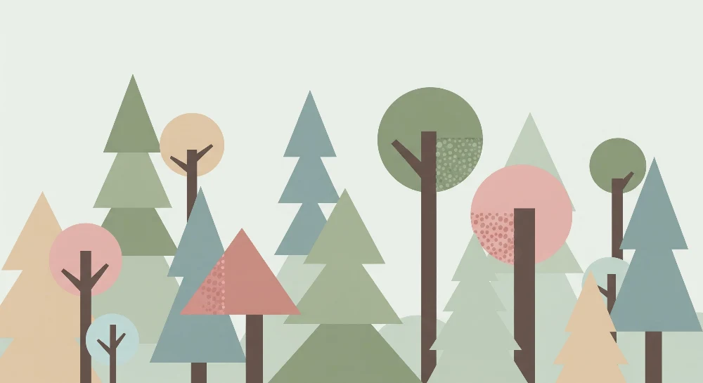Tapet barnerom | Geometrisk skog i myke farger
