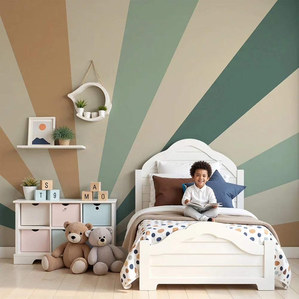 Tapet barnerom | Geometriske striper i myke toner