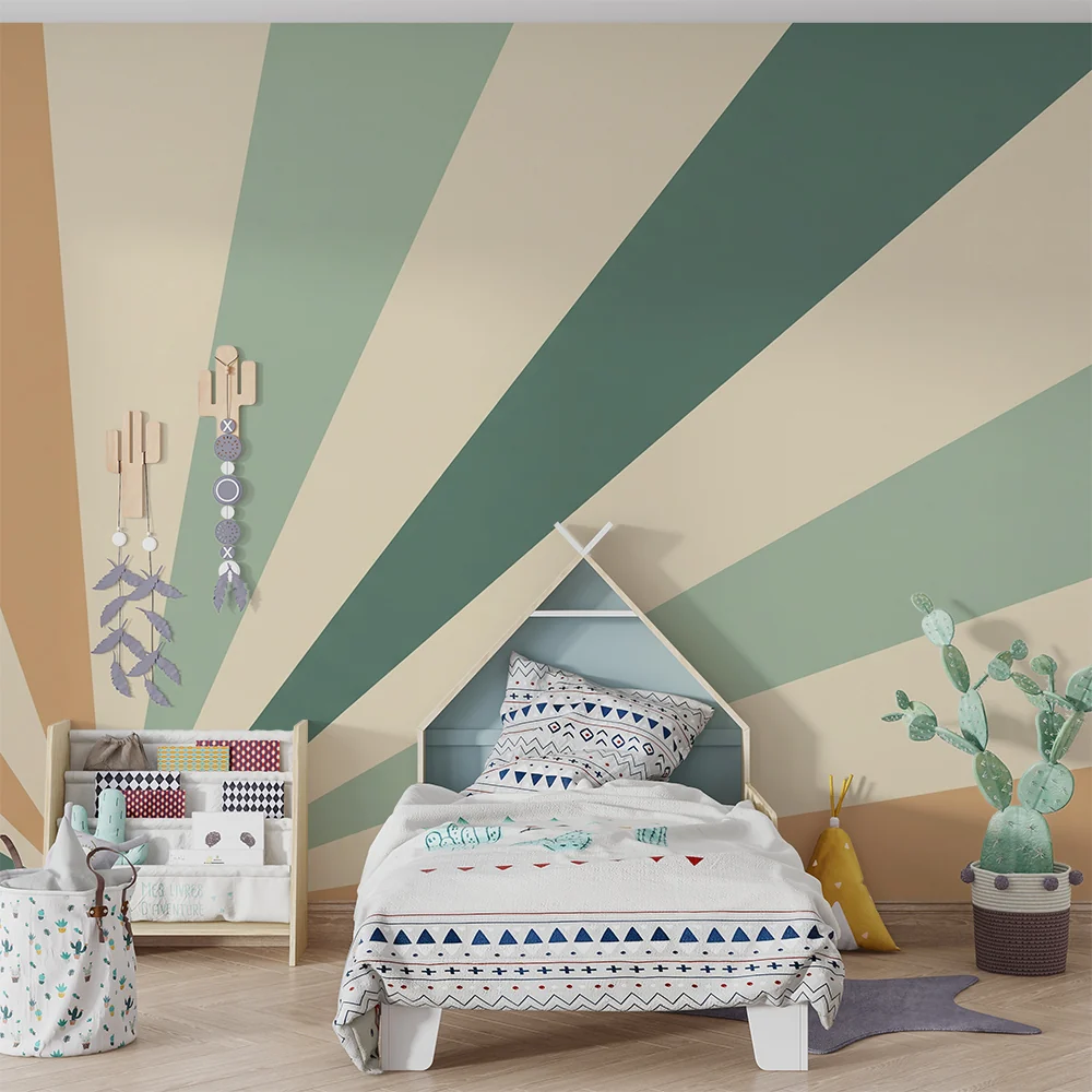 Tapet barnerom | Geometriske striper i myke toner