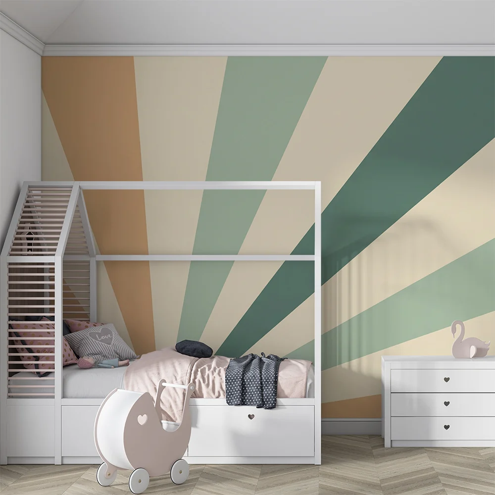 Tapet barnerom | Geometriske striper i myke toner