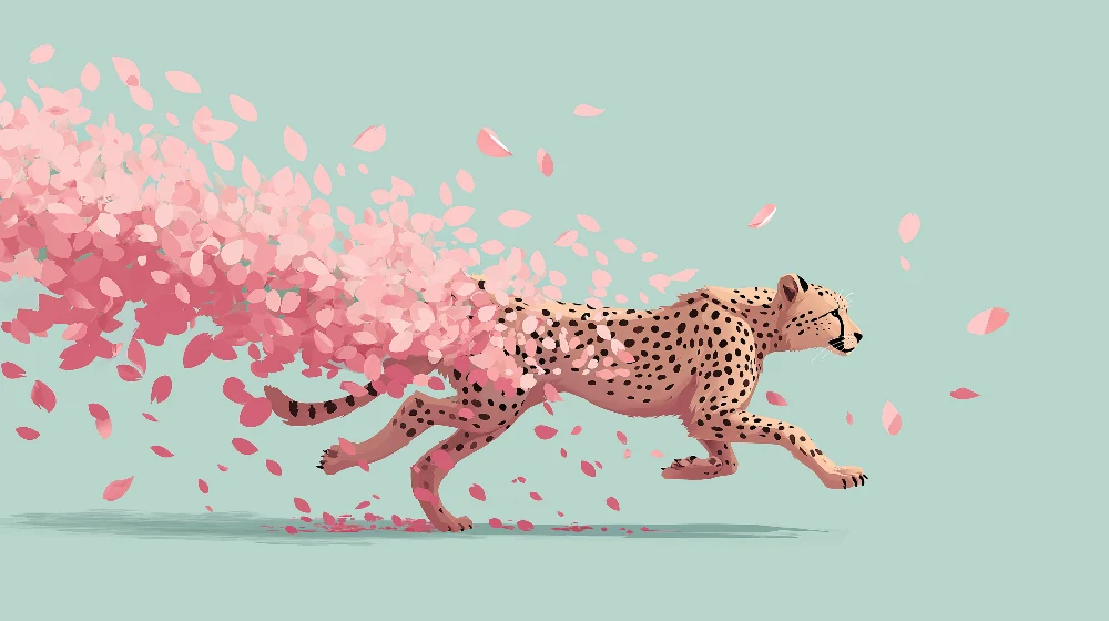 Tapet barnerom | Gepard løper med rosa blomsterblader