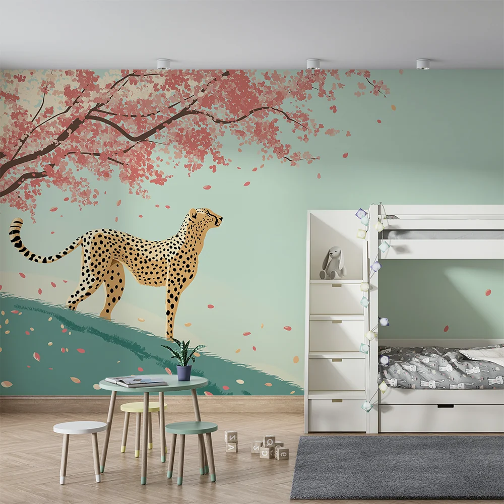 Tapet barnerom | Gepard under et blomstrende kirsebærtre