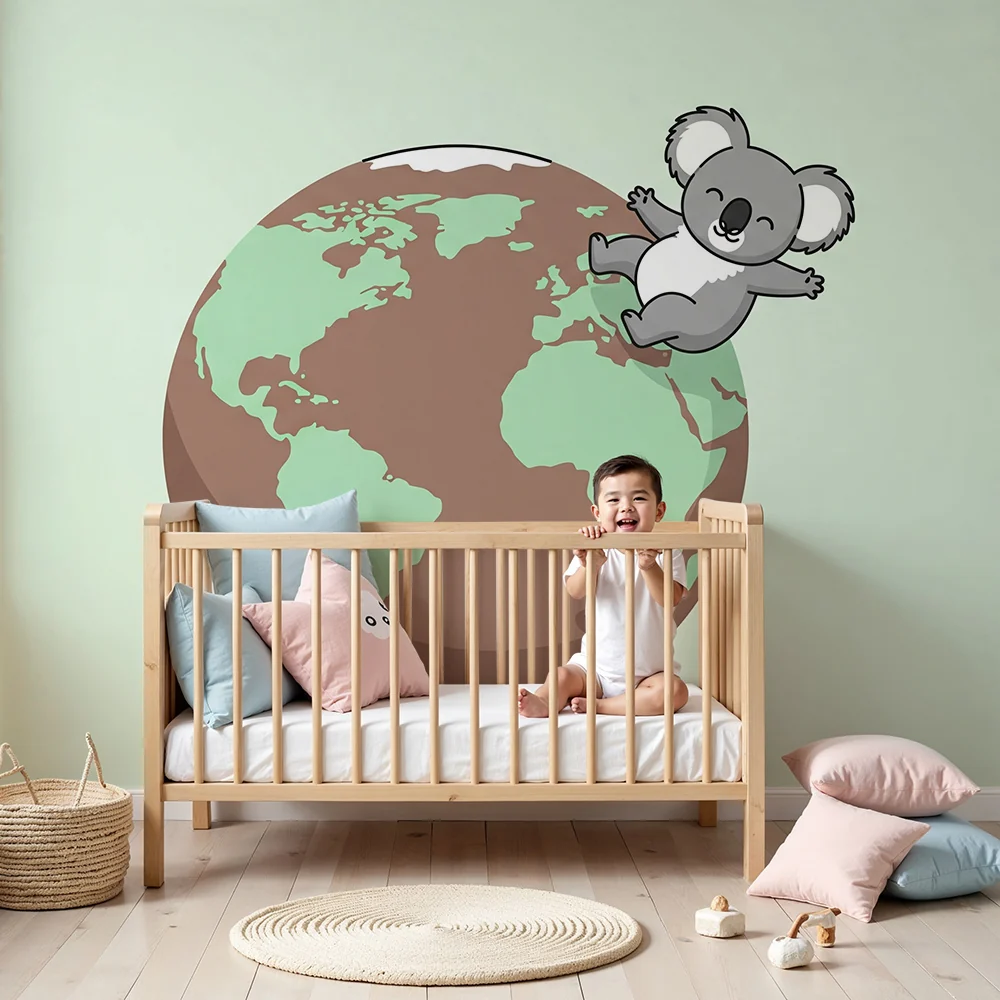 Tapet barnerom | Glad koala på jordkloden
