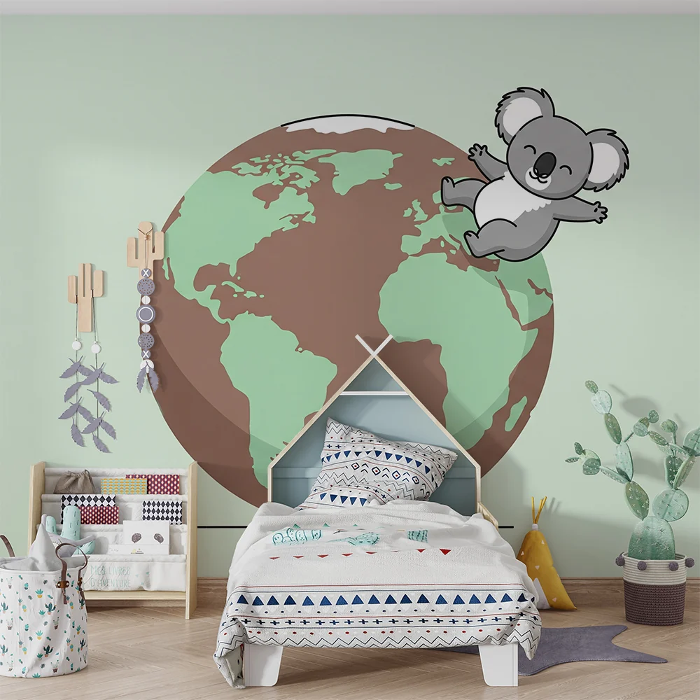 Tapet barnerom | Glad koala på jordkloden