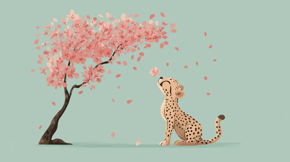 Tapet barnerom | Glade leoparder under et blomstrende kirsebærtre