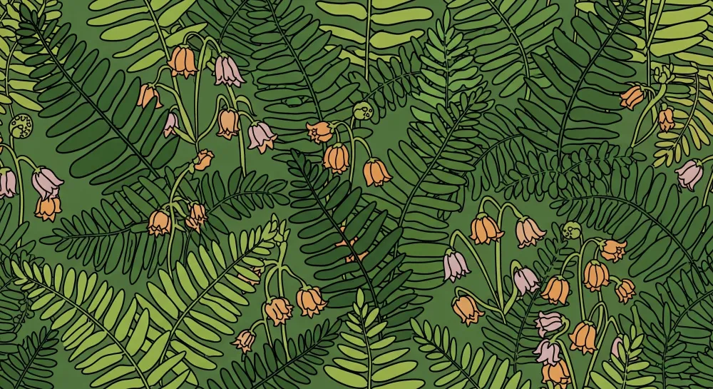 Tapet barnerom | Grønne blader og delikate blomster i en naturlig dekor