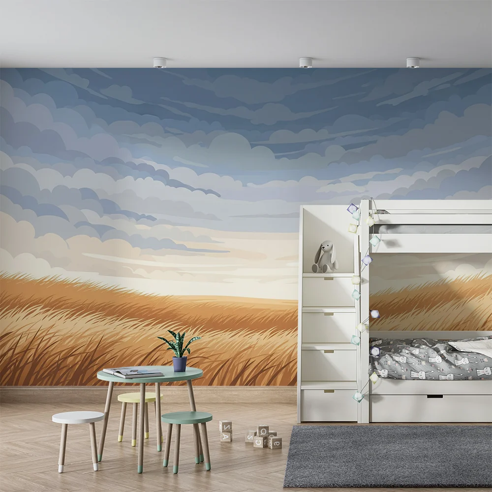 Tapet barnerom | Gylne marker under en skyet himmel