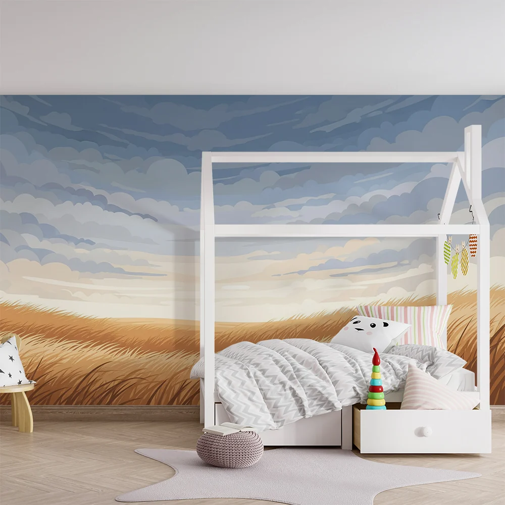 Tapet barnerom | Gylne marker under en skyet himmel