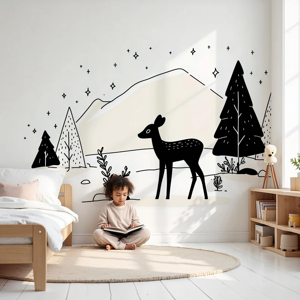 Tapet barnerom | Hjort i minimalistisk fjellandskap