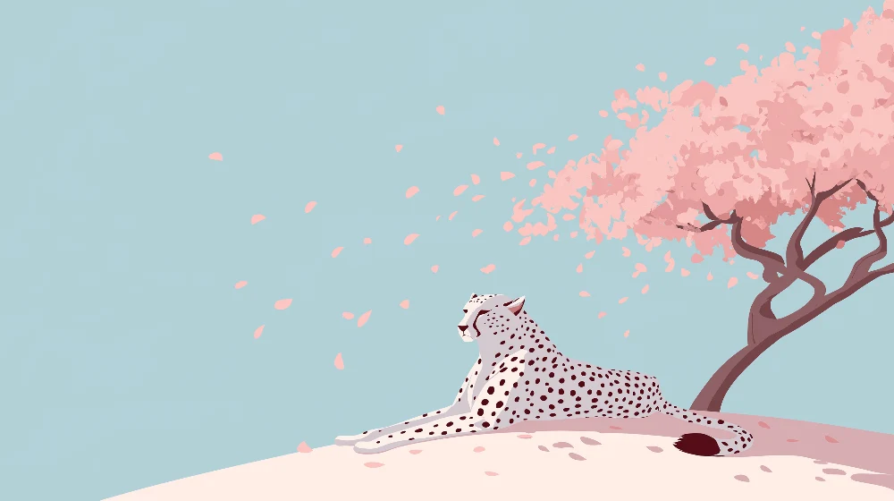 Tapet barnerom | Hvitt leopard under et blomstrende kirsebærtre