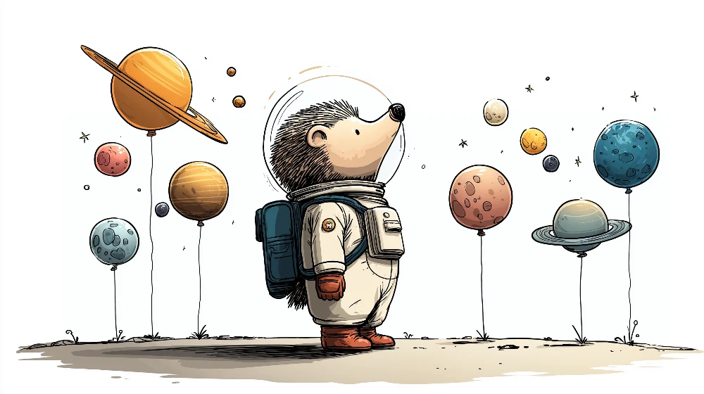 Tapet barnerom | Ildflue astronaut og fargerike planeter i rommet