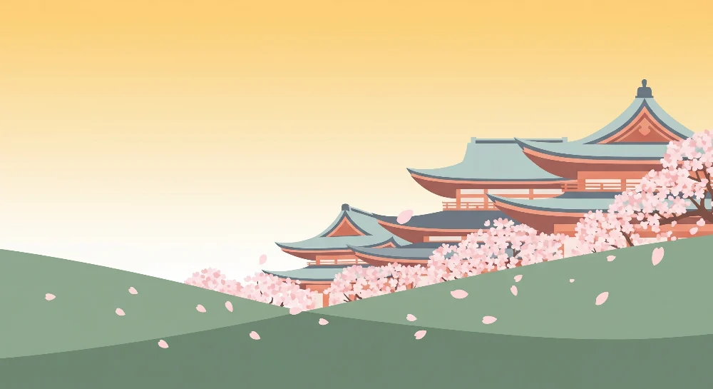 Tapet barnerom | Japanske templer under blomstrende kirsebærtrær